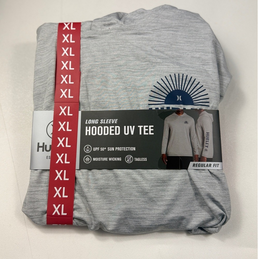 Hurley Hooded UV Tee Mens XL Grey Heather Long Sleeve UPF 50+ Sun Shirt NEW